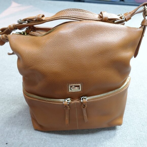Dooney & Bourke Womens Handbag Tote Beige Leather Hobo Zip Dillen - Picture 1 of 13
